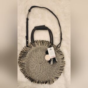 Black and White Circular Fringe Shoulder Bag